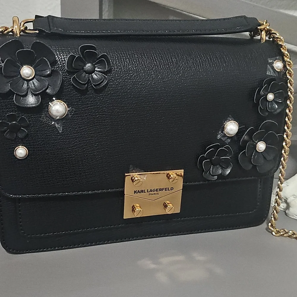 Karl Lagerfeld Black Floral Crossbody Bag - Picture 3 of 4